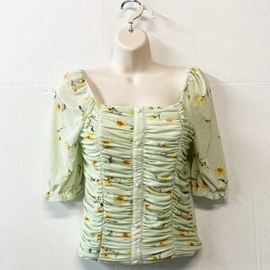 Babydoll Shirred Floral Stretch Blouse Ivy Rose‎ Women XS Popover Puff Sleeve